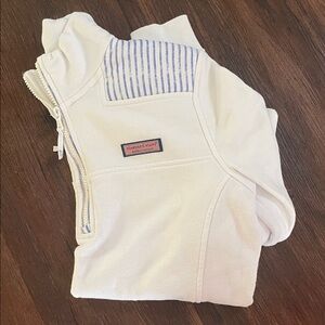Vineyard Vines white blue stripe Quarter-Zip Shep Shirt with logo